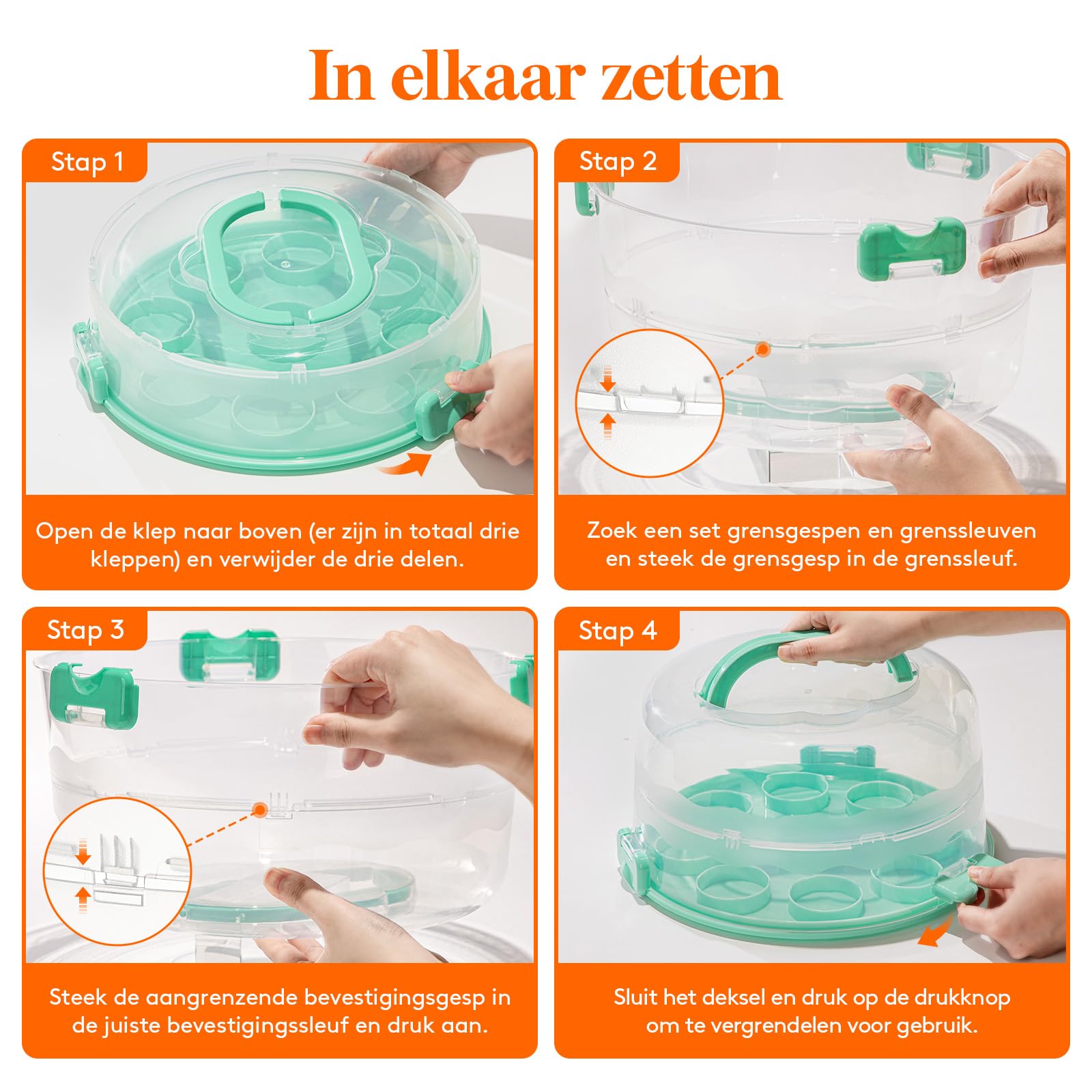 Lifewit Cake Carrier with Lid and Handle, Double Sided Cupcake Carrier Holder for 10 Cake or 9 Standard Cupcakes, Plastic Round Cake Transport Container Stand for Cakes and Cookies, White