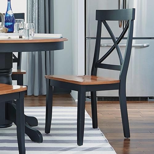Miniatura 5 de Home Styles - Par de sillas de comedor clásicas de color negro y roble, con construcción de madera maciza, acabado de roble de cabaña, respaldo