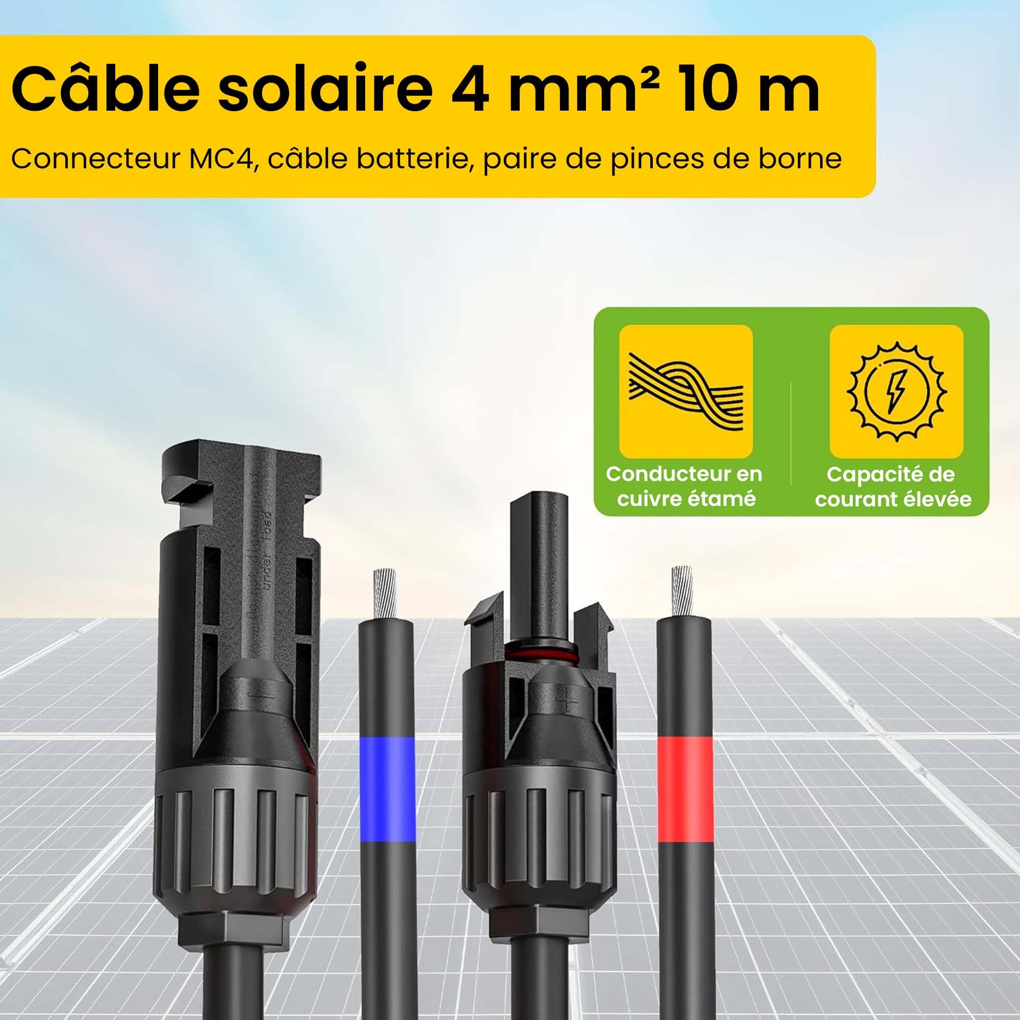 Offgridtec Connection kit Solaire de 4 mm² 10 m, connecteurs mC4 cablage batterieverbindungskabel 0005–10003, et