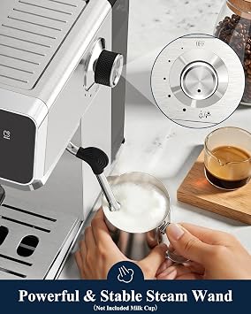 CM1620 Espresso Coffee Machine with Built-in Burr Grinder, 20 Bar Bean-to-Cup Coffee Maker with 44 Grind Settings and Steam Wand, Coffee Machine with Display