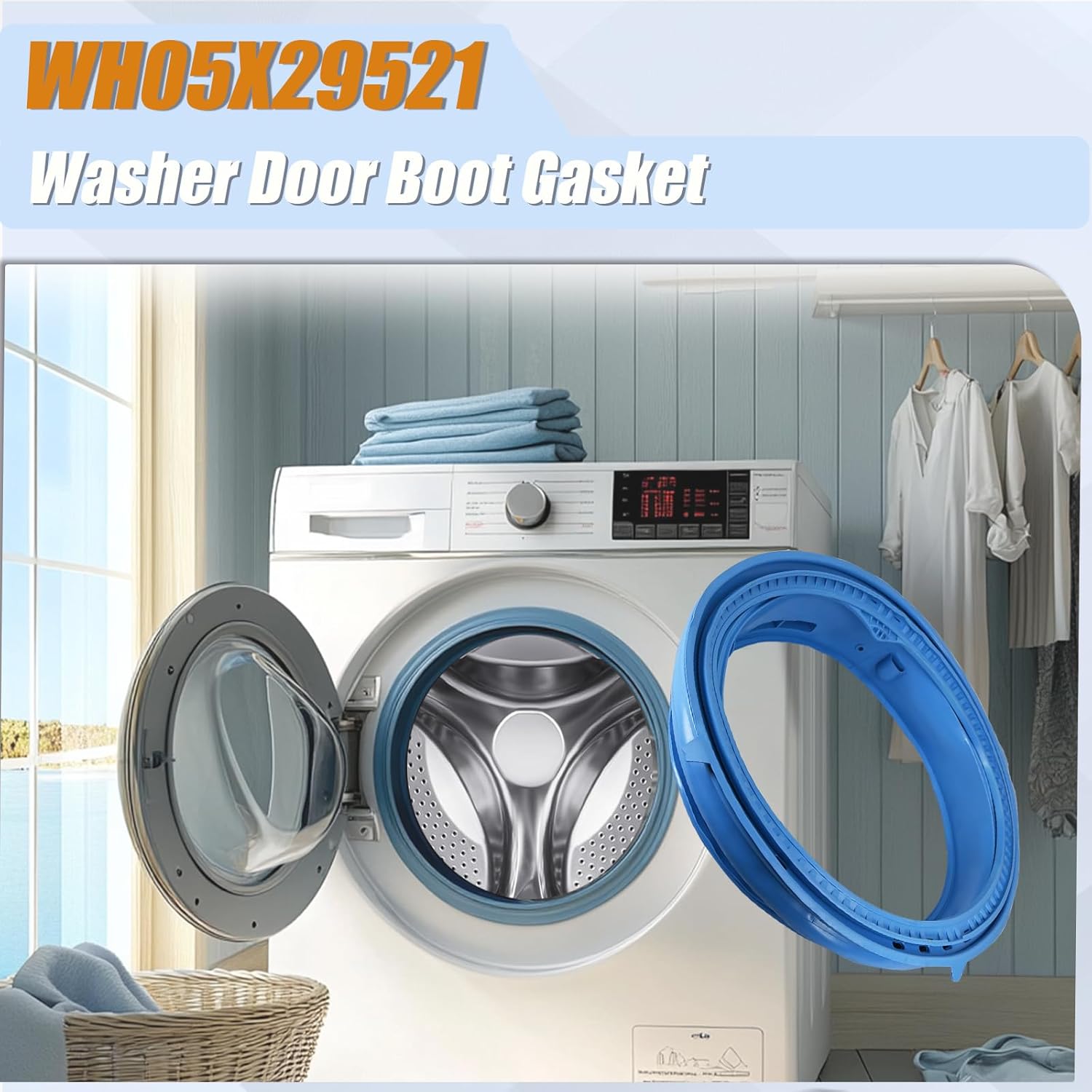 WH05X29521 Washer Door Boot Gasket Seal Replacement Part Number WH05X29521 PD00064690 4978358 AP6983548 PS12743602 EAP12743602 Compatible With GE Washing Machine Models GFW510SCN0WW GFW550SPN2DG