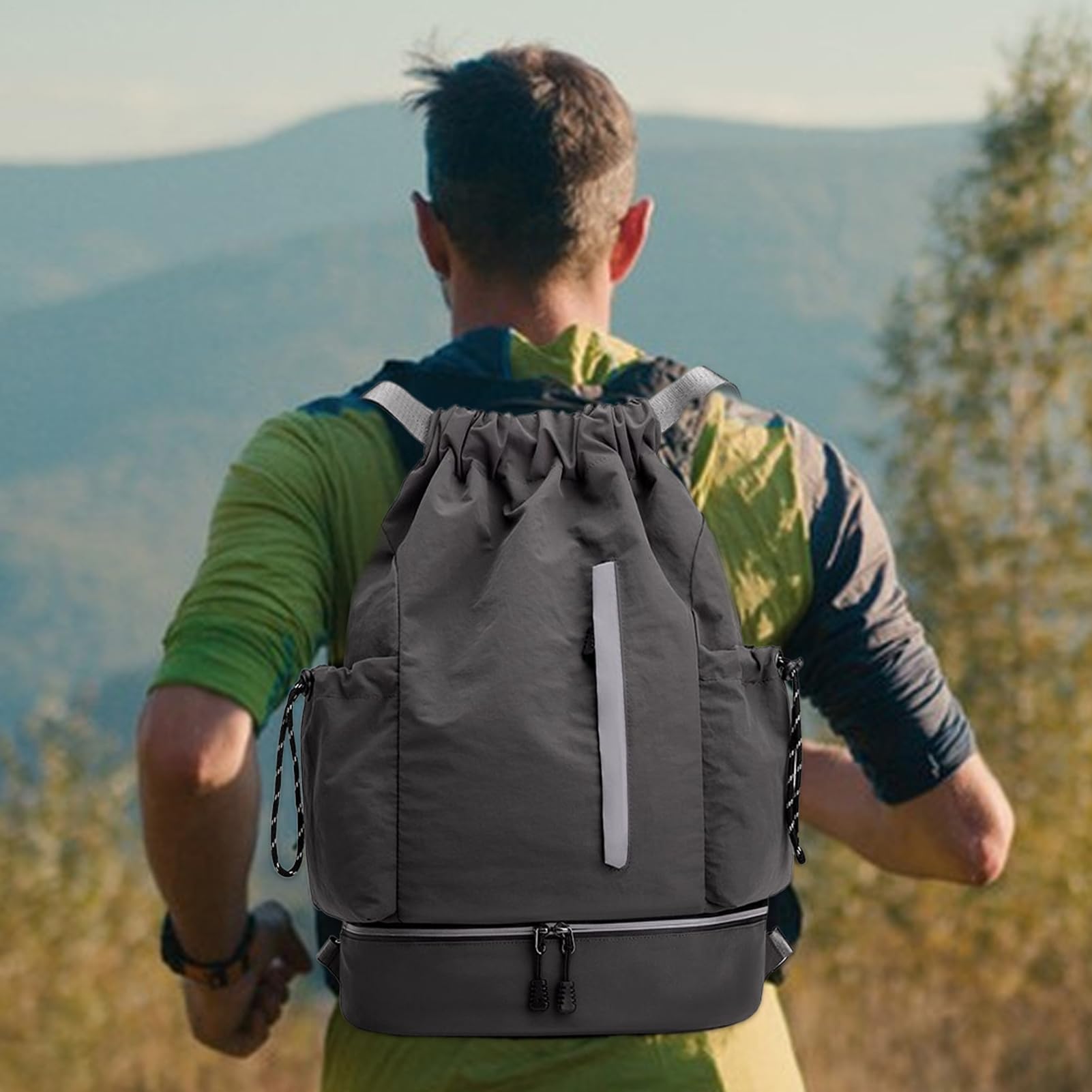 Rucksack mit Kordelzug, große Kapazität, Reiserucksäcke, wasserdichter Rucksack mit stabiler Kordel, ideal für Fitnessstudio, Fitness, Wandern, Basketball, Fußball, Picknick, Alltag, 46 x 34