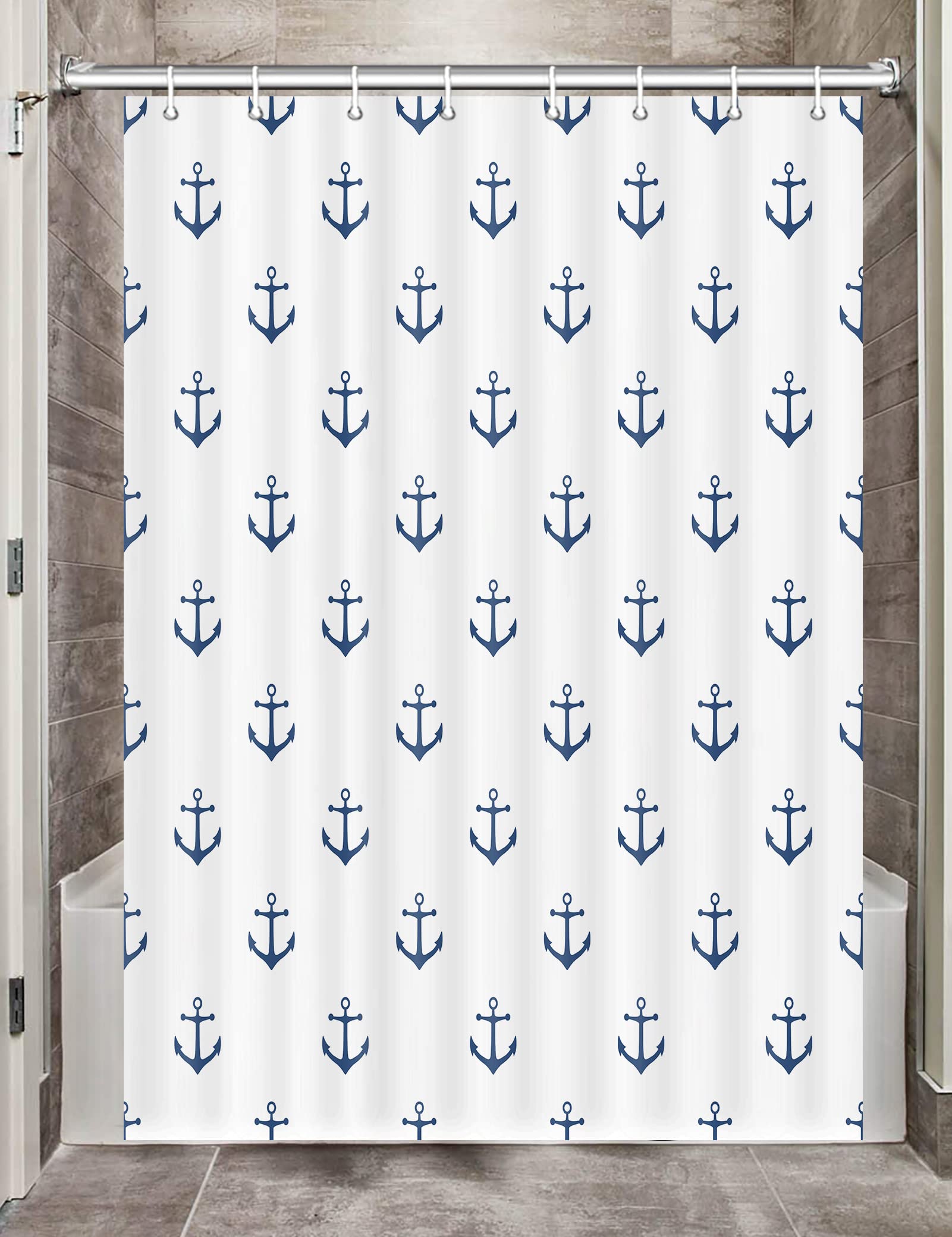 DYNH Nautical Anchor Camper RV Shower Curtain for Travel Trailer Bathroom, Camping Small Narrow Shorter Fabric Shower Curtains Set, Happy Camp Outdoor