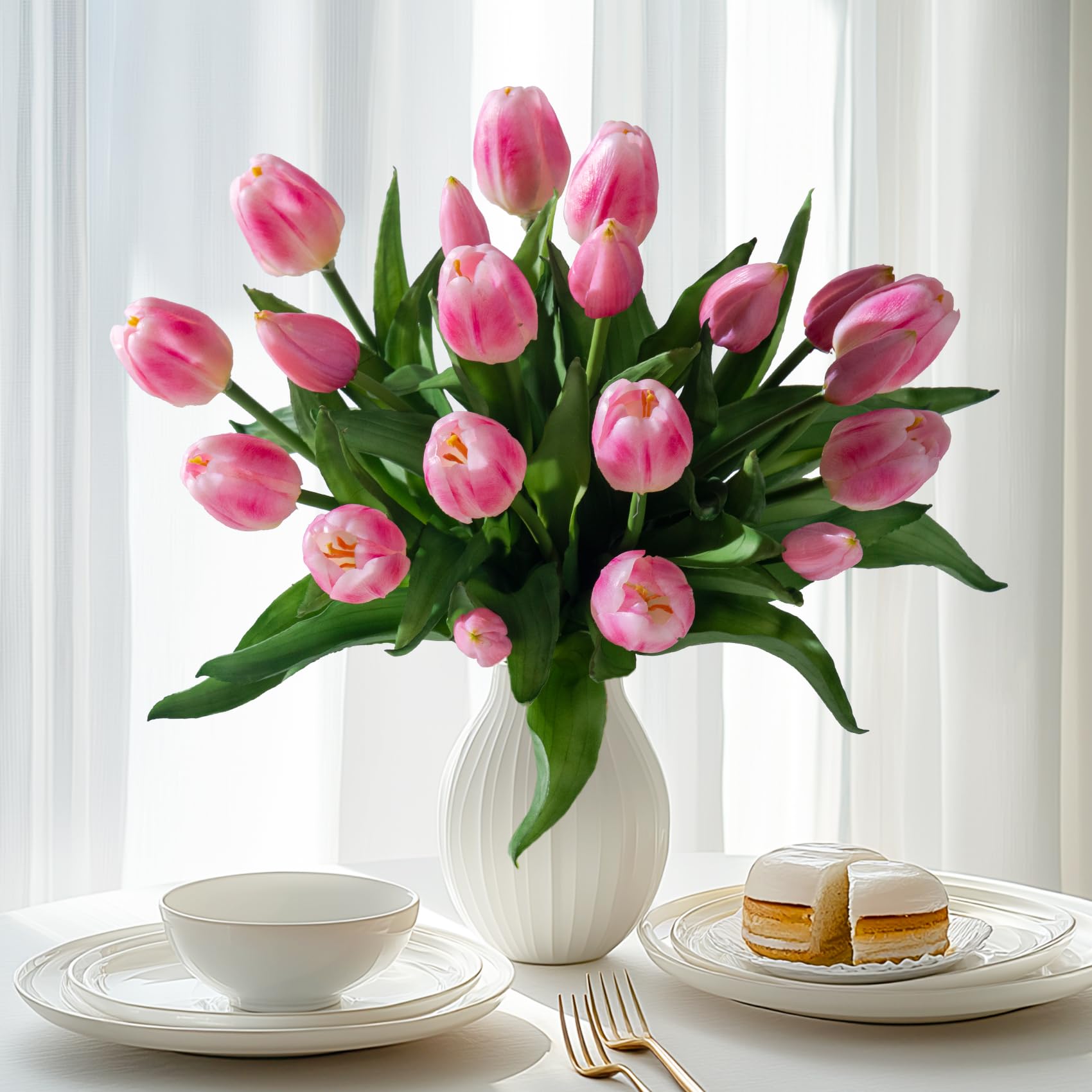 Bailikang Künstliche Tulpen, Kunsttulpen, Seidenblumen, Kunstblumen, Kunstblumen, Kunstblumen mit Geschenk-Box, weiche künstliche Tulpen, Blumensträuße, Arrangements für Party, Hochzeit, Zuhause, 20