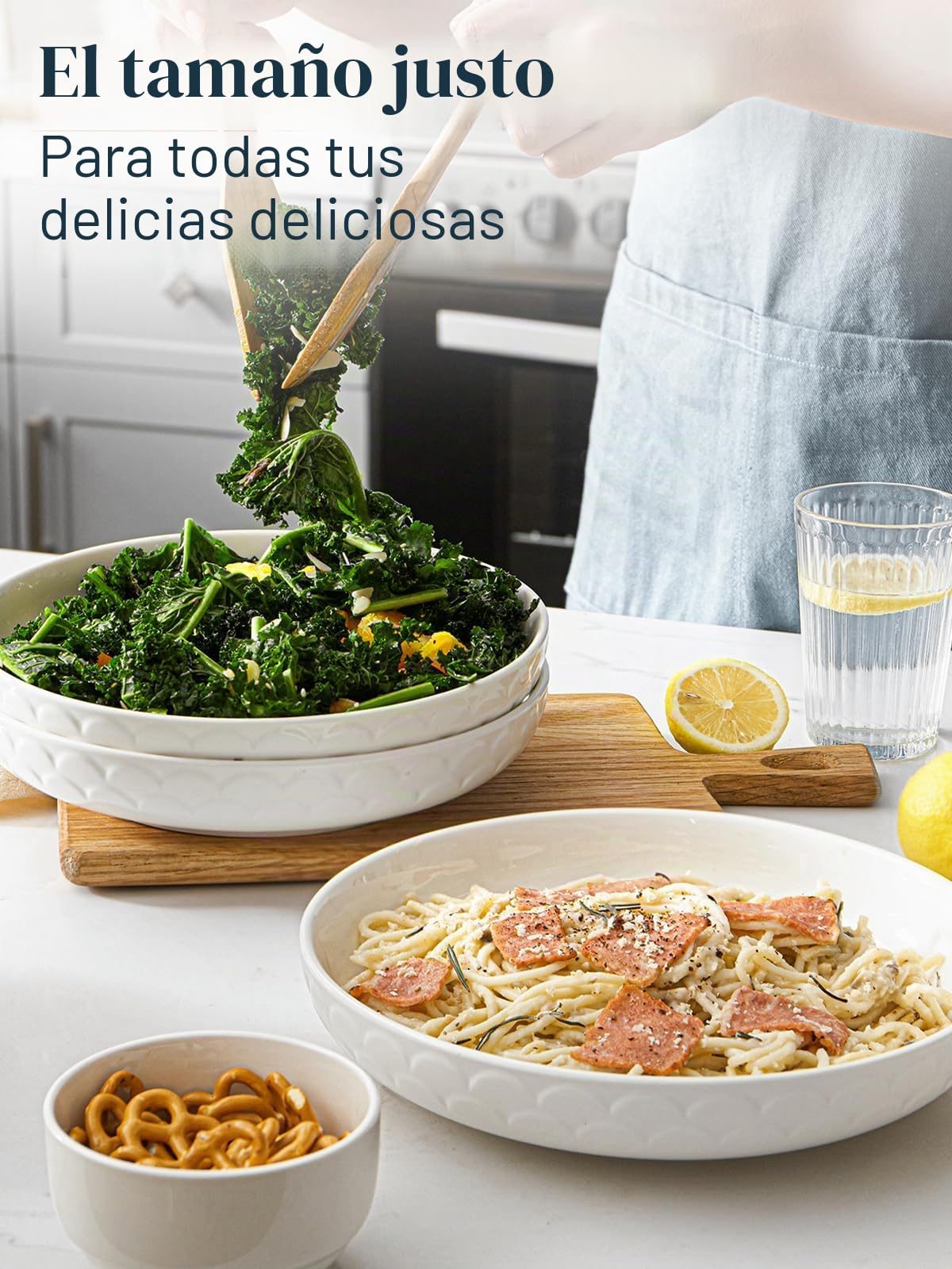 DOWAN Plato de Pastas, Plato para Ensalada de Porcelana, Ensaladera Ceramica, Tazones Desayuno Grandes, Cuencos de Servir, Cuencos Sopa, Bowls Cocina, Apto para Lavavajillas, Microondas-Φ 25cm/1400ml