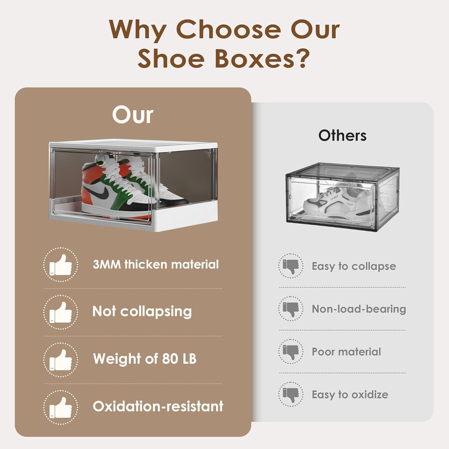 Clear Stackable Shoe Boxes with Magnetic Door, 3 Pack Thick Plastic Shoe Organizer for Closet, Dustproof Storage, Fits up to US Size 13