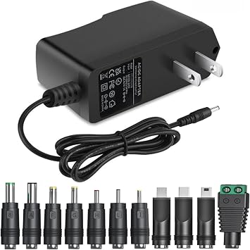 5V 1A AC Adapter DC5V Power Supply Cord with 11 Plug Tips AC to DC 5Volt 1A 500mA 400mA 200mA 100mA Power Adapter for Baby Monitor Graco Swing Camera Raspberry Pi USB Type-C 5V wall Charger 6FT