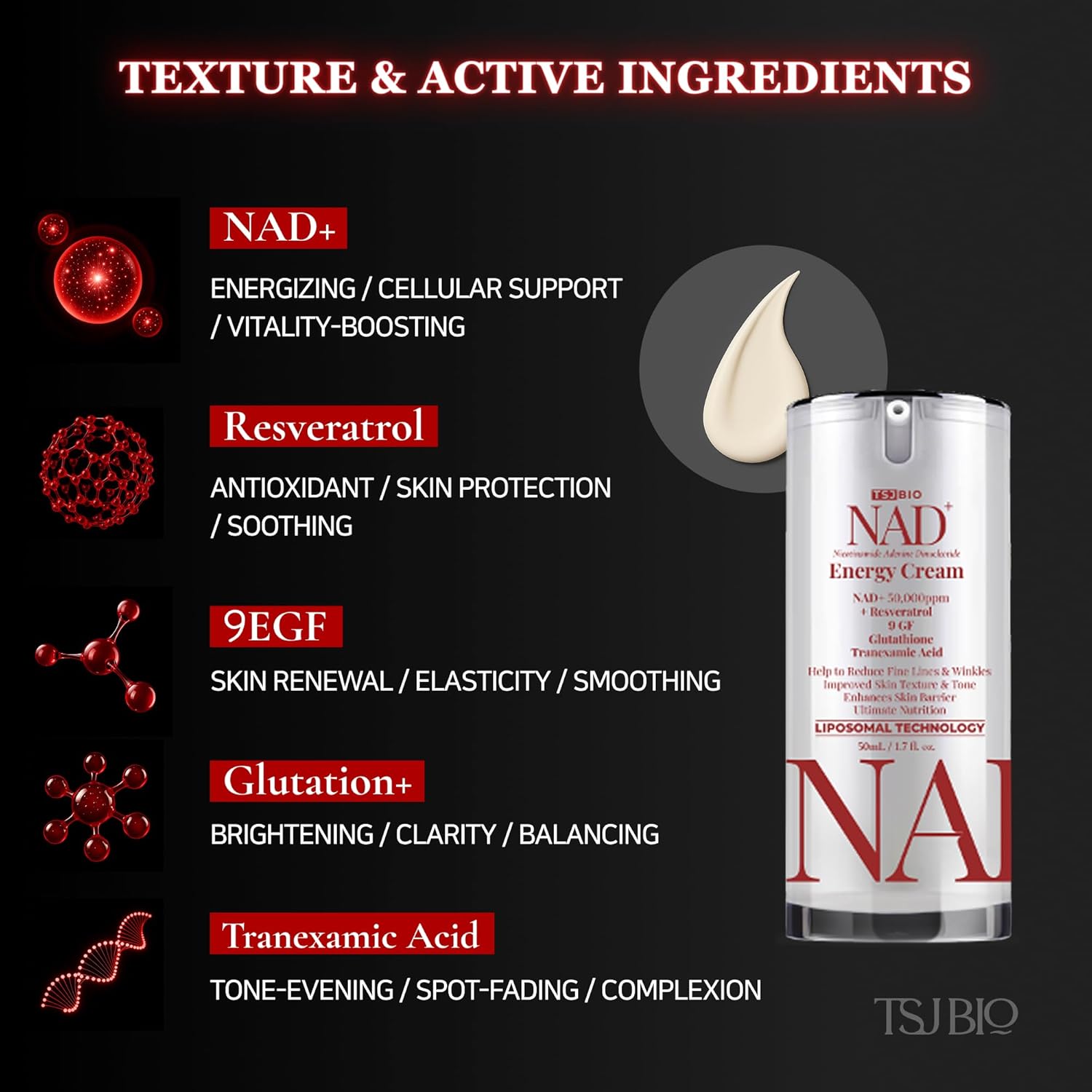 NAD+ Energy Revitalizing Cream - Premium Daily Moisturizer with NAD+ 50,000PPM, Resveratrol & 9 Growth Factor Complex