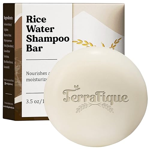TERRAFIQUE Barra de champú de agua de arroz, aroma cítrico, barra de champú de arroz con manteca de cacao, champú en barra de arroz para el