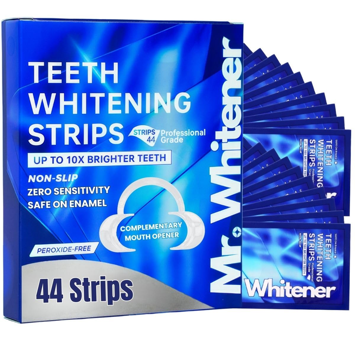 Mr.WhitenerTeeth Whitening Strips, Professional Tooth Whitening Kits: 44 Strips 22 Packs Teeth Whitening Strips, Dentist-Approved, Peroxide-Free, Enamel Safe, Sensitivity Free Formula