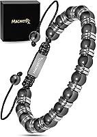 Vista 13 de MagnetRX® Pulsera de Hematita y Piedra Lunar - Pulseras Magnéticas de Hematita de Fuerza MÁXIMA - Pulseras de Cuentas Blancas con Cristales