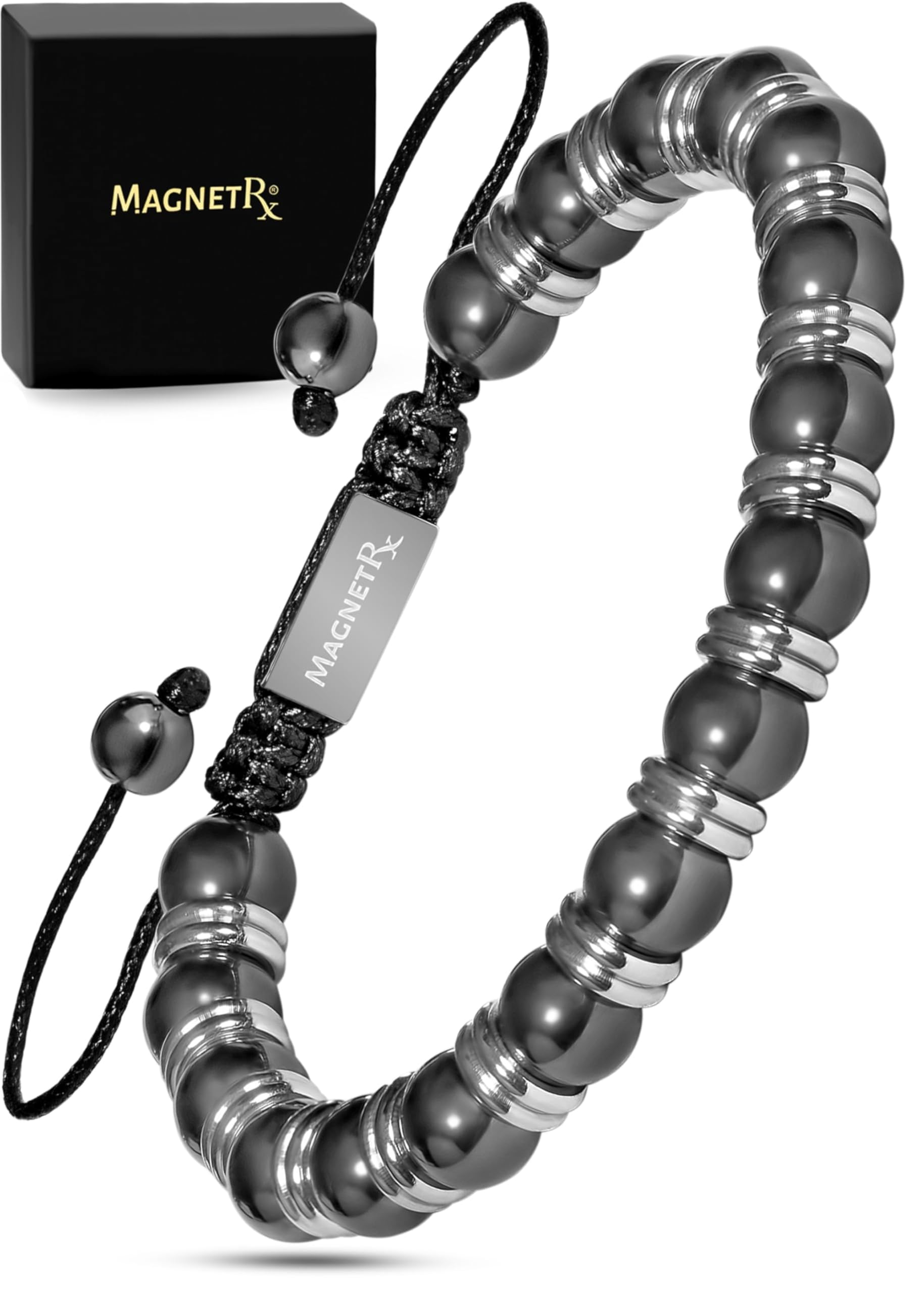 Magnetic Hematite Bracelet - Max Strength Magnet Stones - Beaded Magnetic Bracelets for Men and Women (Silver Titan 8mm Bead)