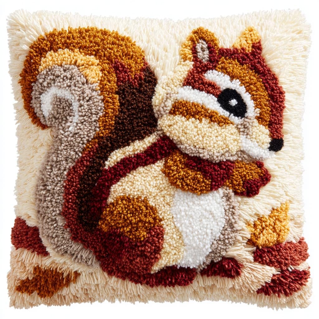 WallustrioaW Latch Hook Cushion Kits for Adults,Animal Squirrel