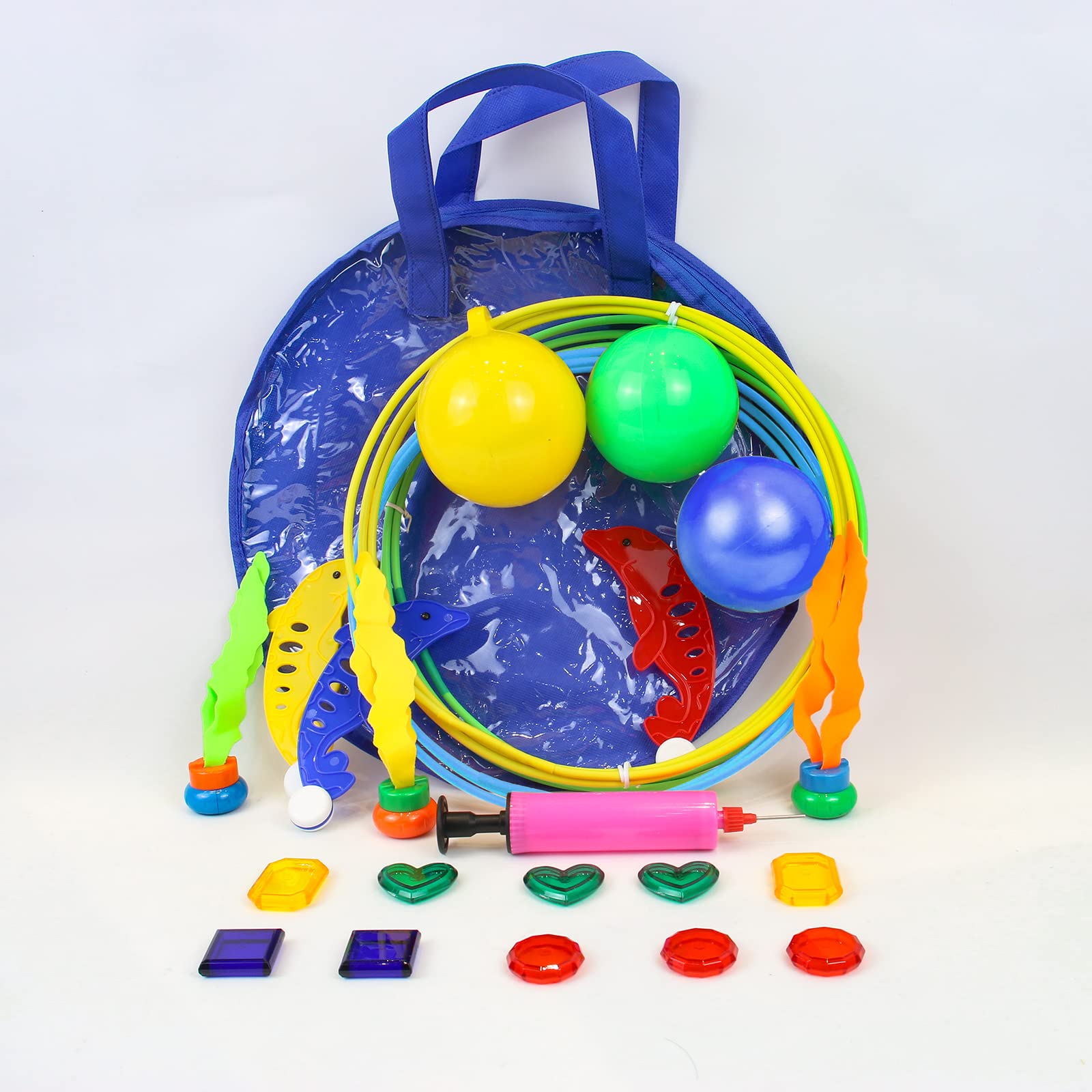 Jouets de Piscine pour Enfants 5-12 Ans, Ensemble de Plongée avec Anneaux, Dauphins, Herbes Marines, Pierres Précieuses et Sac de Rangement