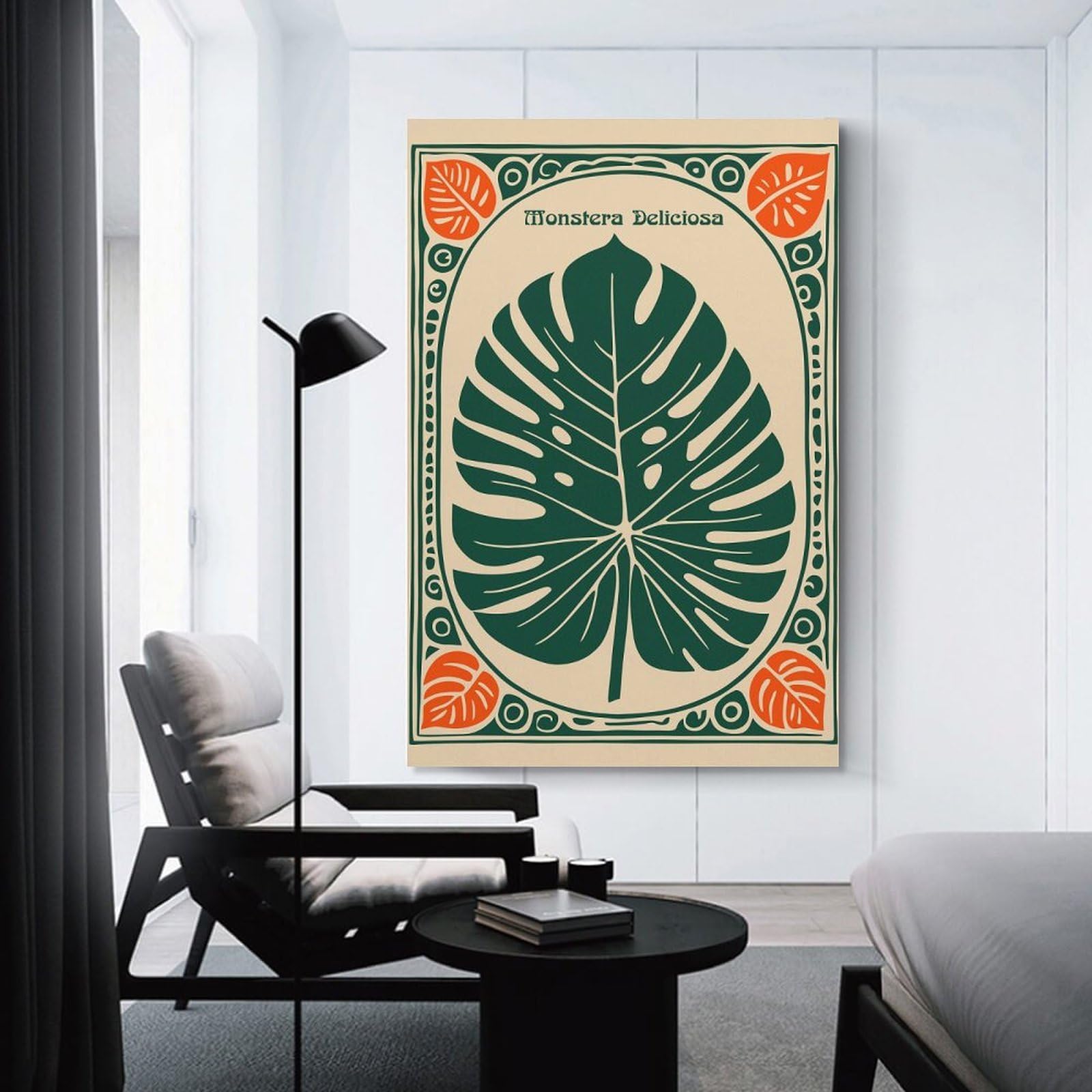Junmoney Monstera Deliciosa Leaf Illustration Wall Decor Canvas Print 24x36inch(60x90cm), for Lounge Decor, Bedroom Walls Or Flats, Canvas Styling for A Polished Room Look