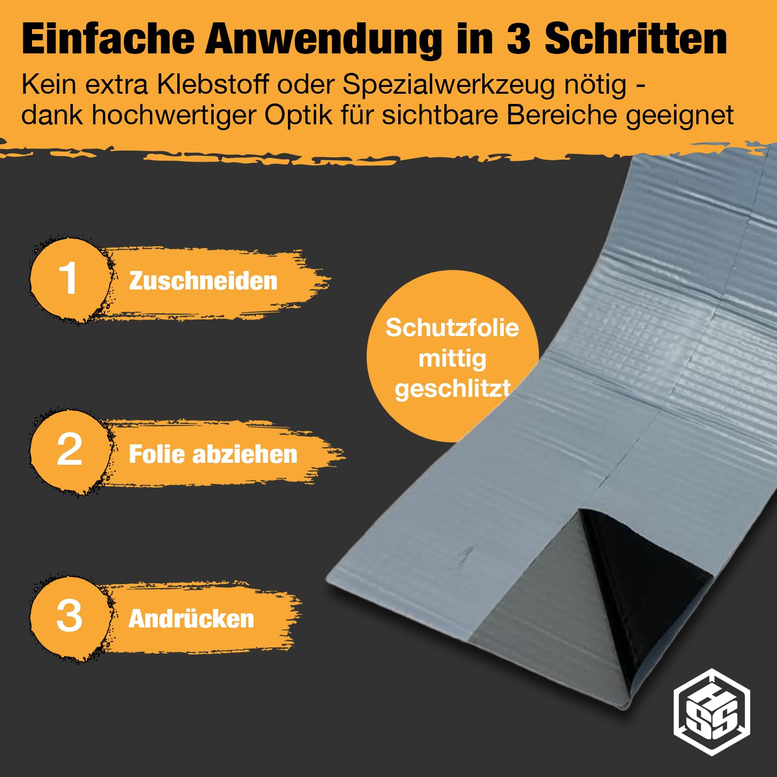 HSS Butylband EPDM 1,3 mm gewebeverstärkt – 10 cm x 5 m selbstklebendes Reparatur- und Abdichtungsband – wasserdicht, UV-beständig, flexibel & haftstark