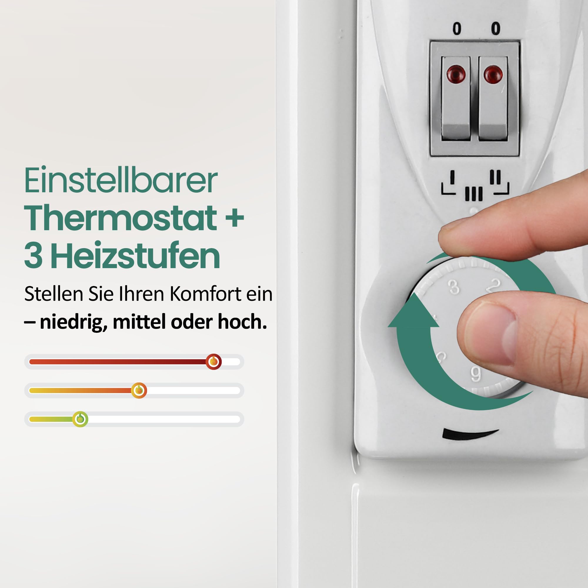 EMERIO HO-128422 Radiador de aceite para habitaciones de hasta 25 m², 2500 W, 11 costillas, 3 niveles de calor (1000/1500/2500 W), termostato con estanterías, ruedas de funcionamiento suave