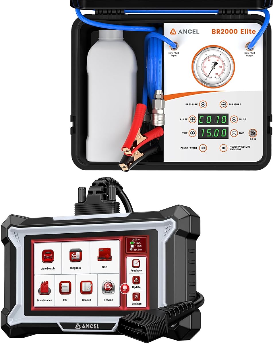 ANCEL Master Technician's Brake Suite DS100 OBD2 7 Resets Scanner BR2000 Elite Brake Bleeder Kit Smart Pulse Fluid Exchanger