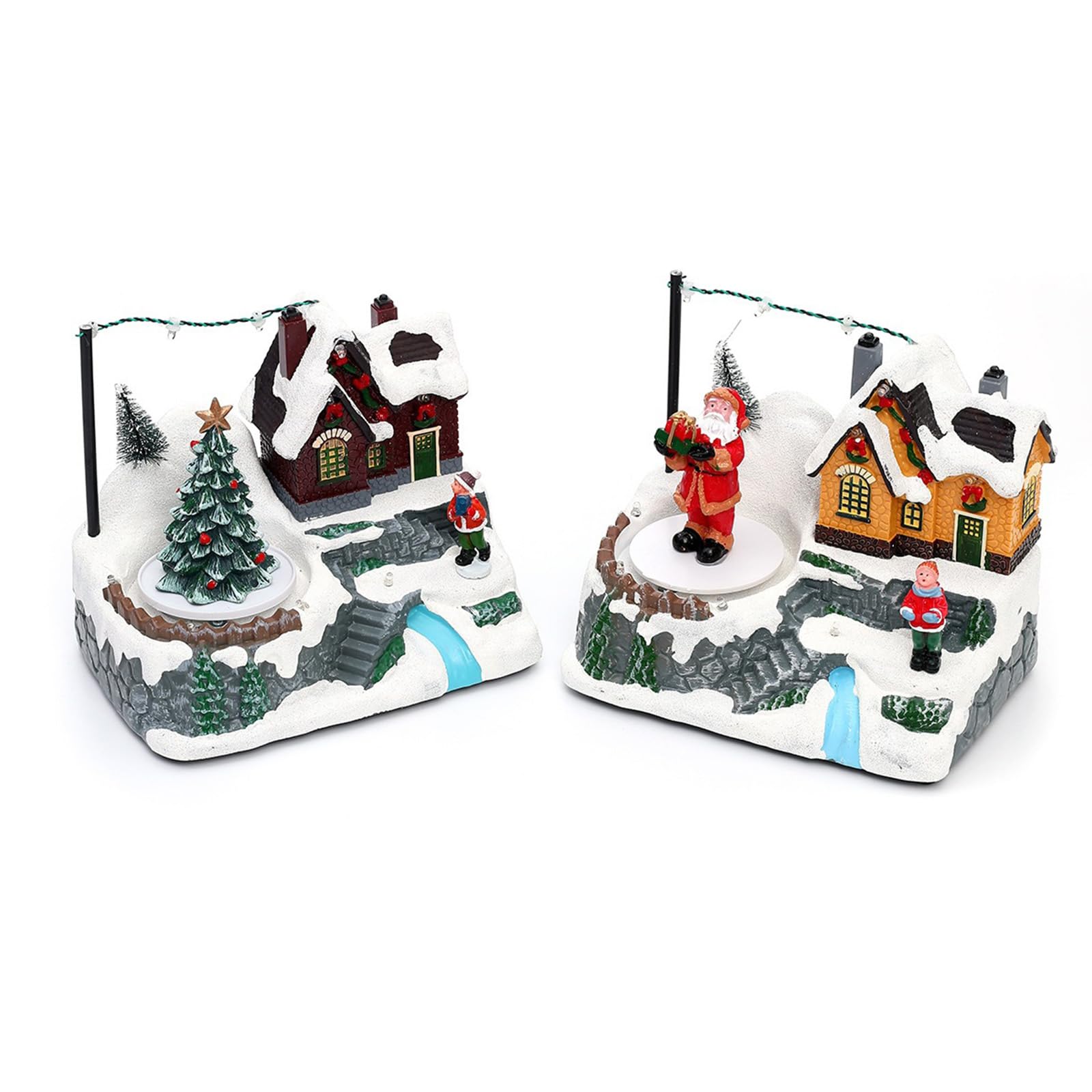 PANGBOER Figurine animate Musicali del Villaggio Natale con Babbo Natale/Albero Rotante Decorazioni Natalizie Musicali Ornamenti da Tavolo Regali Figurine delle Case del Villaggio