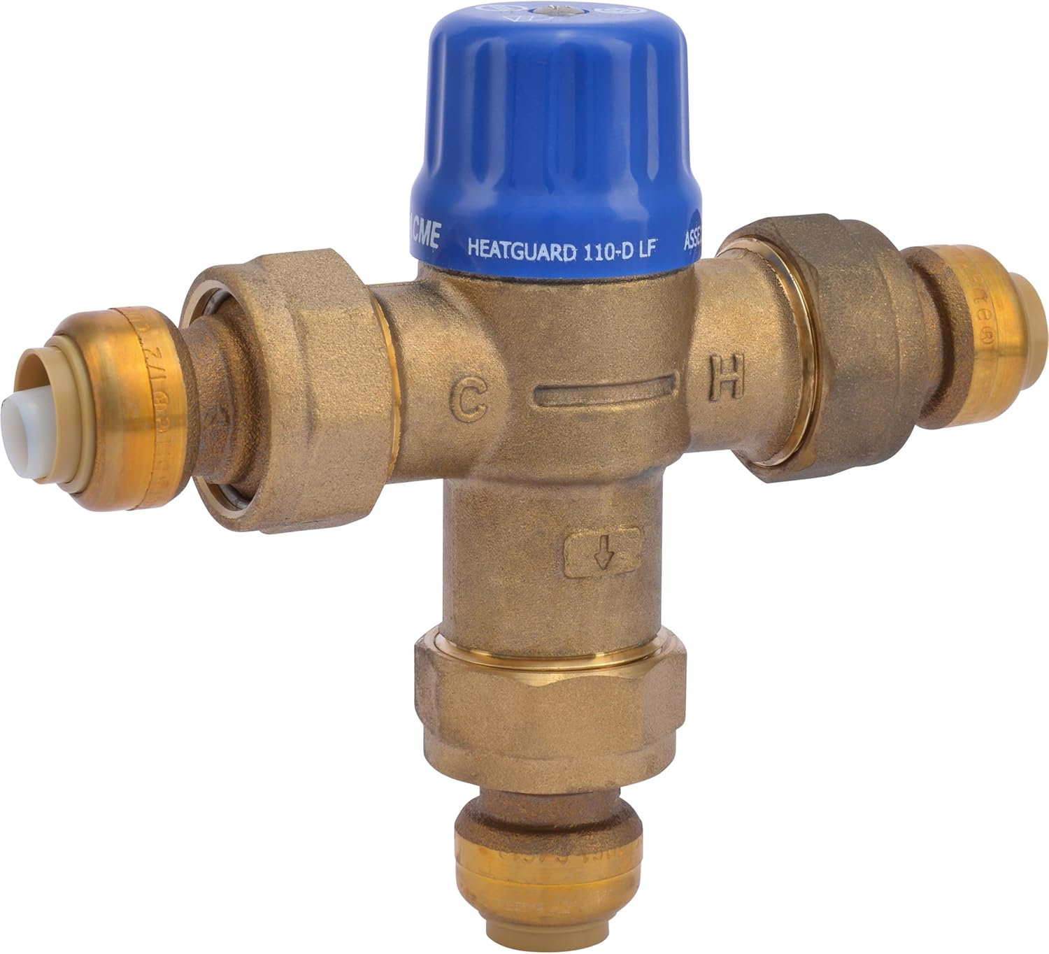 Cash Acme 3/4 Inch HG110-D Thermostatic Mixing Valve with SharkBite Direct Connections, Brass Plumbing Fitting, 24549
