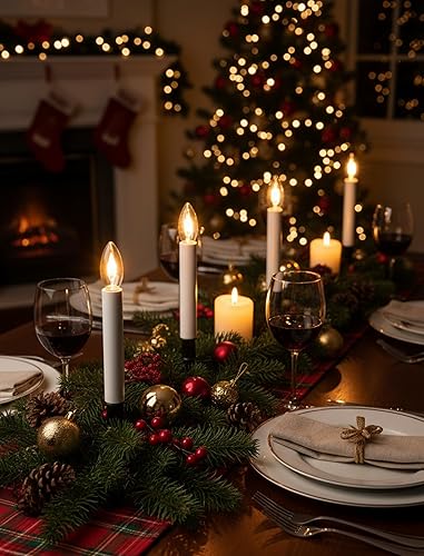 Miniatura 5 de Konictom Paquete de 4 velas eléctricas de Navidad para ventana, velas eléctricas de 9 pulgadas con sensor del atardecer al amanecer, luces de vela