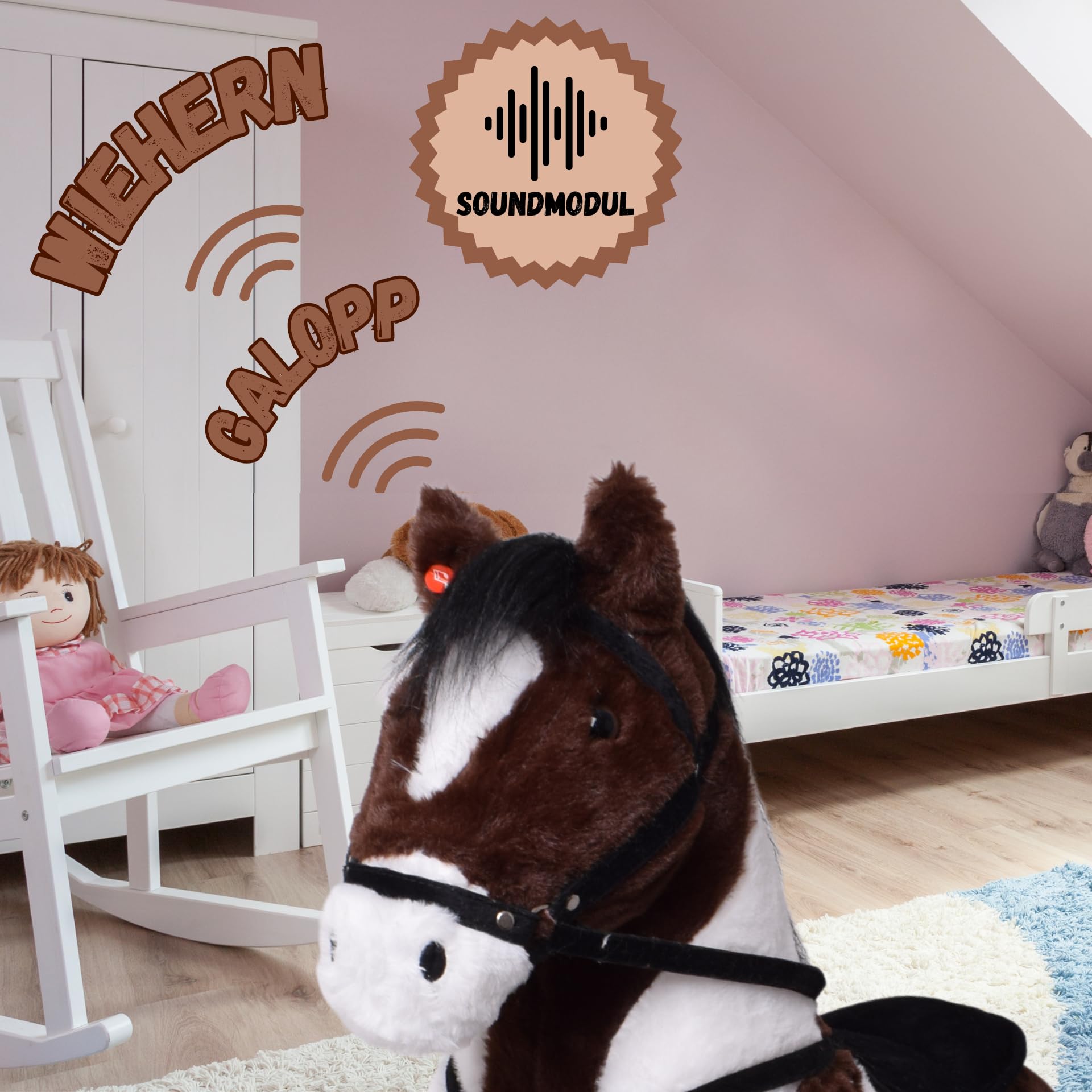 TE-Trend Pferd, 70 cm – Plüschpferd zum Reiten – Kinder Reitpferd mit Sattel, Zaumzeug und Steigbügel – Perfektes Reitspielzeug für Mädchen – Braun