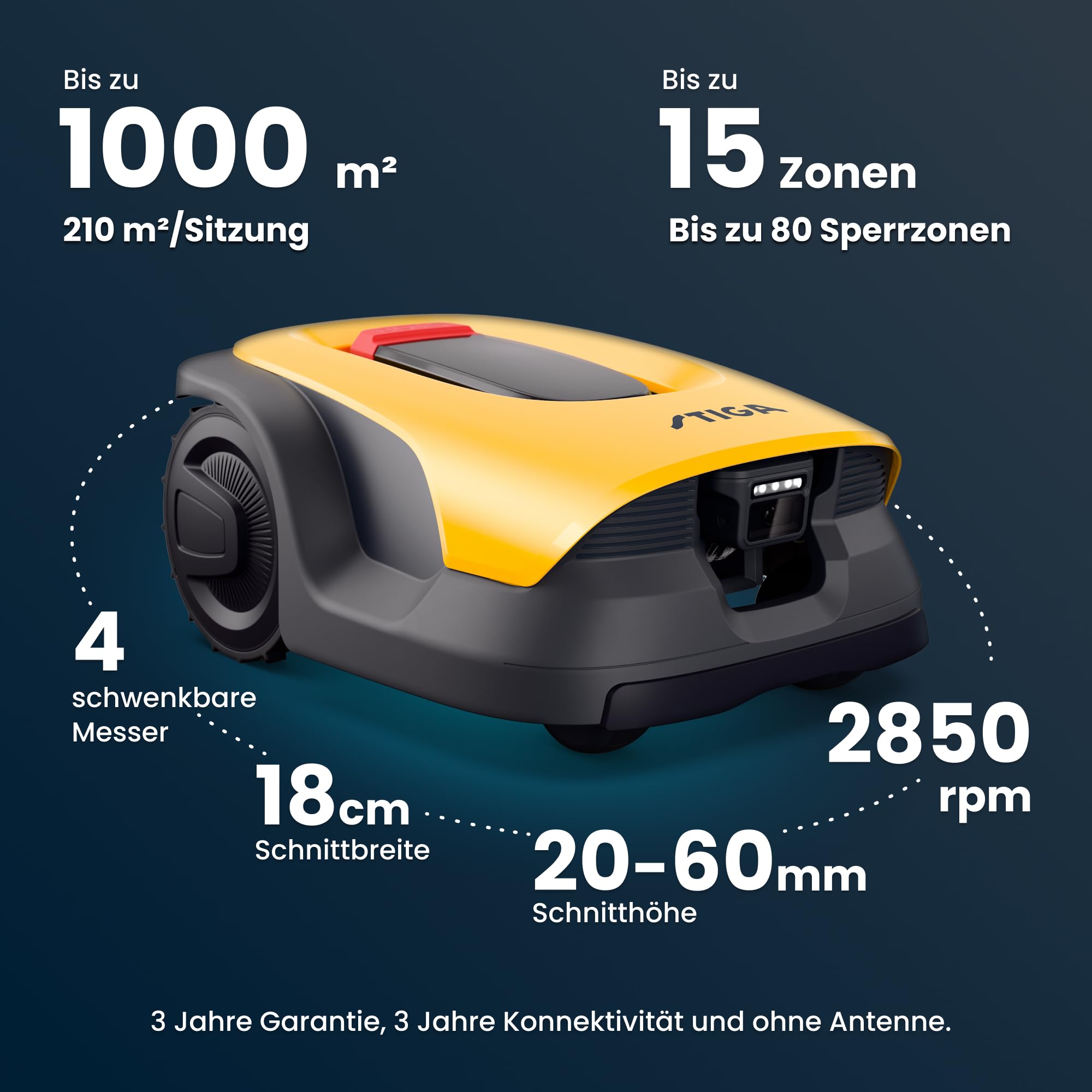 STIGA A 10v a Rasenmäher-Roboter, 25,2 V, 18 cm – KI-integrierte Kamera, App-gesteuert – Rasenflächen bis 1.000 m²