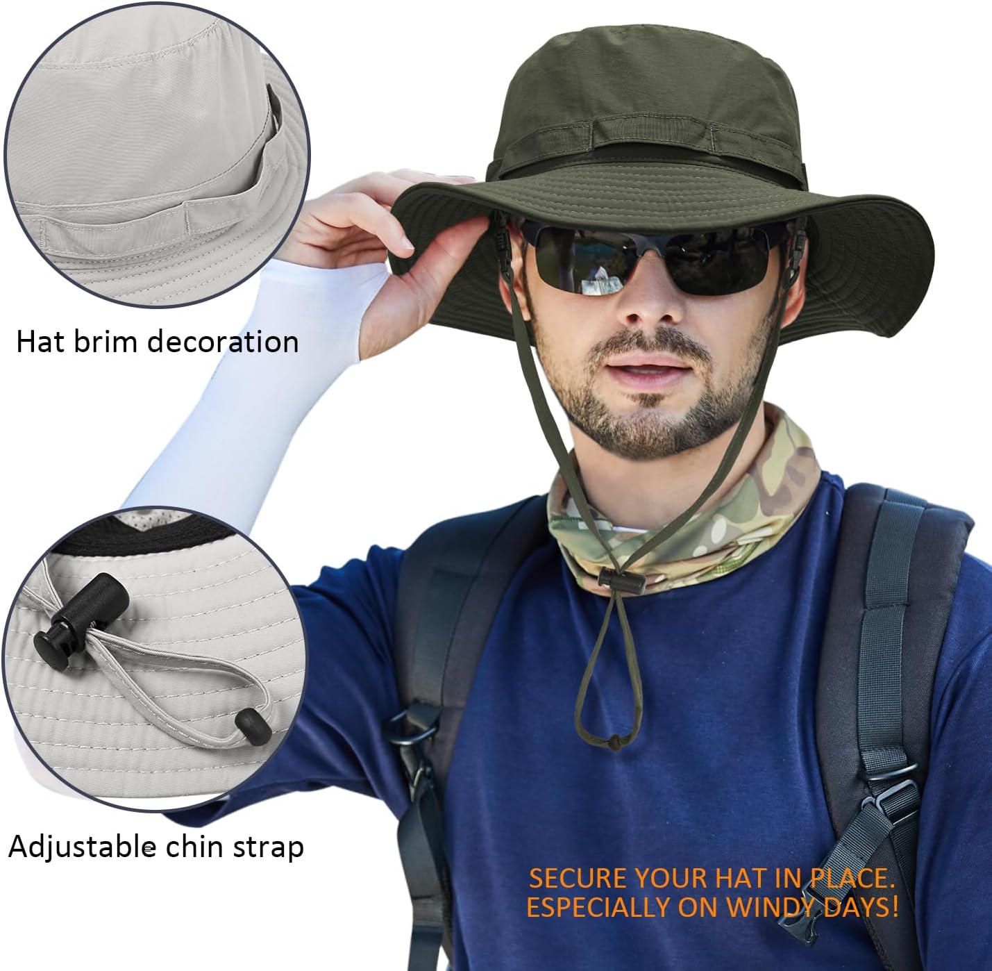 Outdoor Quick-Drying Sun Hat for Men, Summer Man Foldable Sun Protection Wide Brim Sun Hats Bucket Hats Beach Hat UPF 50+
