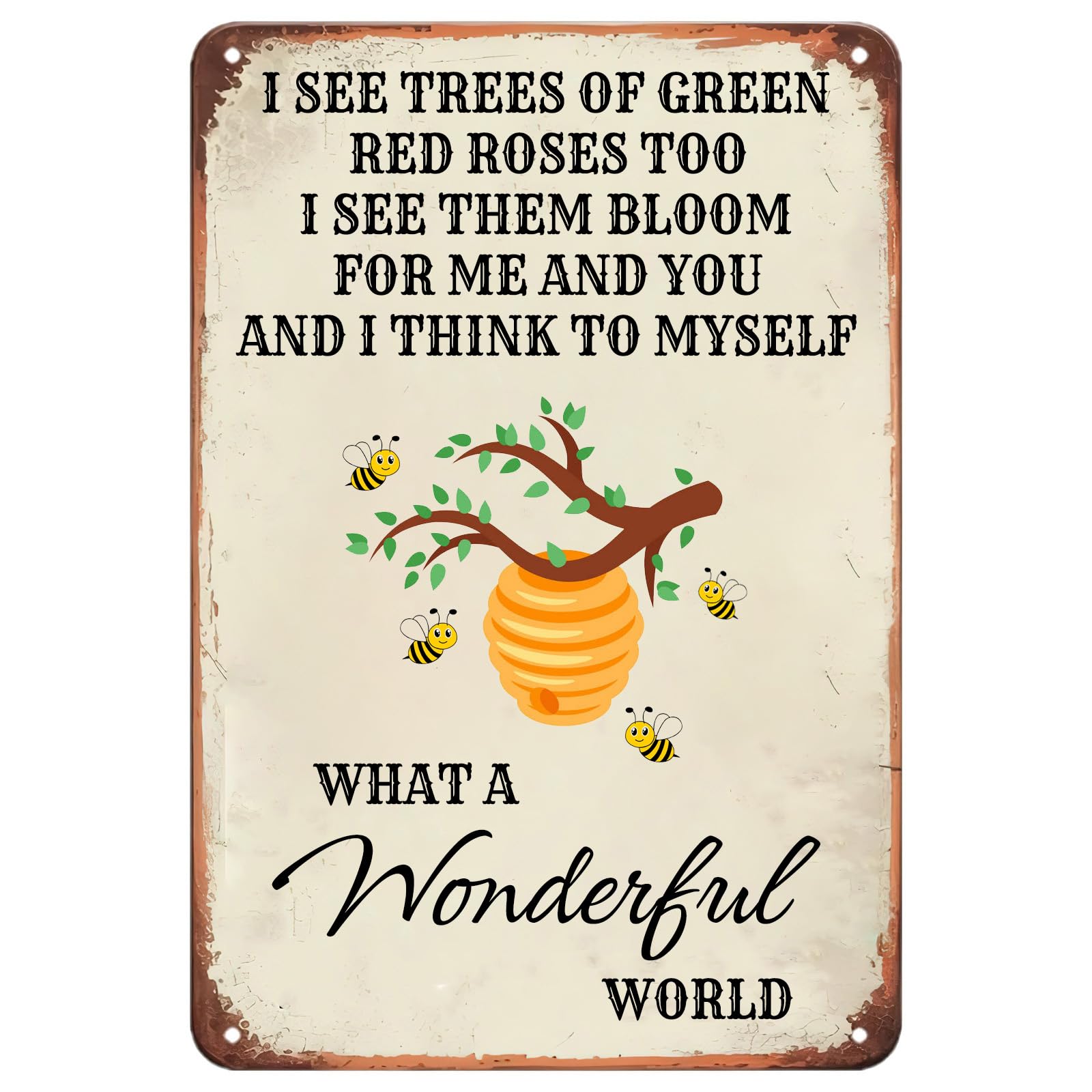 Vintage Metal Tin Sign, What A Wonderful World Retro Home Wall Decor, 8x12 Inch