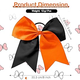 2 Packs Jumbo Cheerleading Bow 8 Inch Large Cheer Hair Bows with Ponytail Holder for Teen Girls Softball Outfit Uniform(Orange and Black)