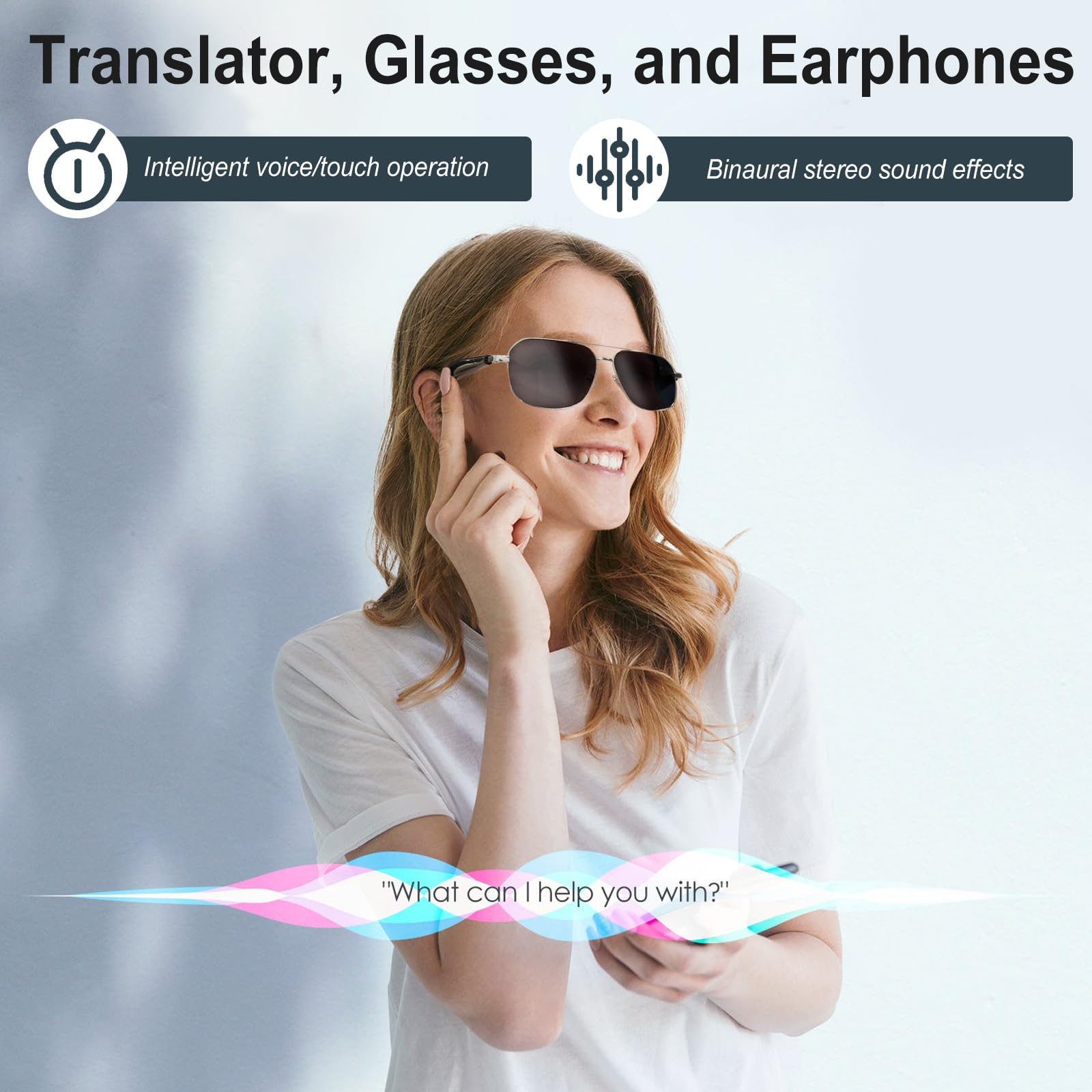 Gafas Inteligentes AI, Gafas de Traductor Inteligente, UV Gafas Bluetooth para Hombre y Mujer, Gafas Inteligente con Bluetooth 5.4, Altavoz Soporte 144 Idiomas