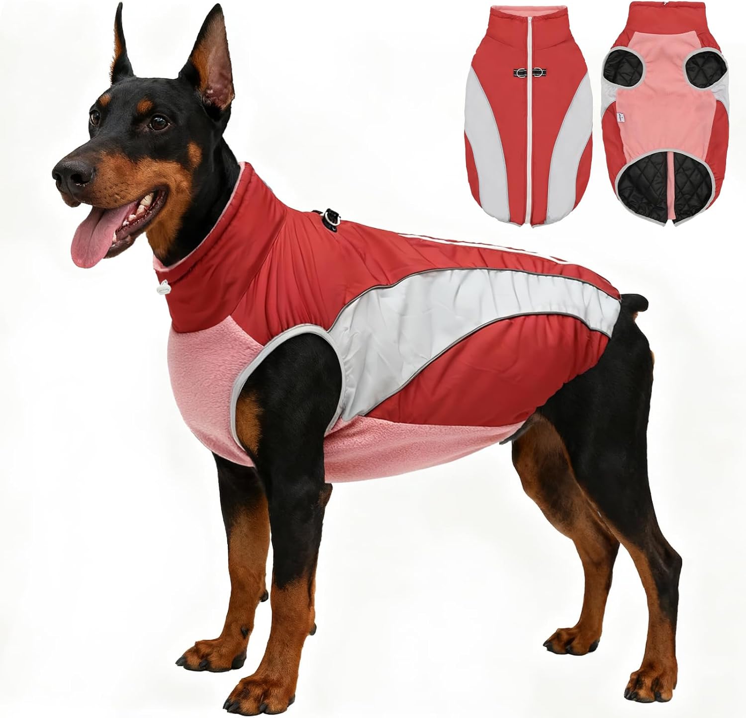 Dog Coats for Large Dogs with Harness Built in, Waterproof Dog Jacket Warm Pet Winter Coat Snowsuit for Cold Weather, Reflective Fleece Windproof Jacket, Black, U-LDMF03XL