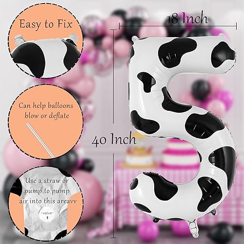Miniatura 10 de Globo con estampado de vaca, decoración de fiesta de cumpleaños, globo número 6 de 40 pulgadas para 6 cumpleaños, suministros de fiesta de vaquera,