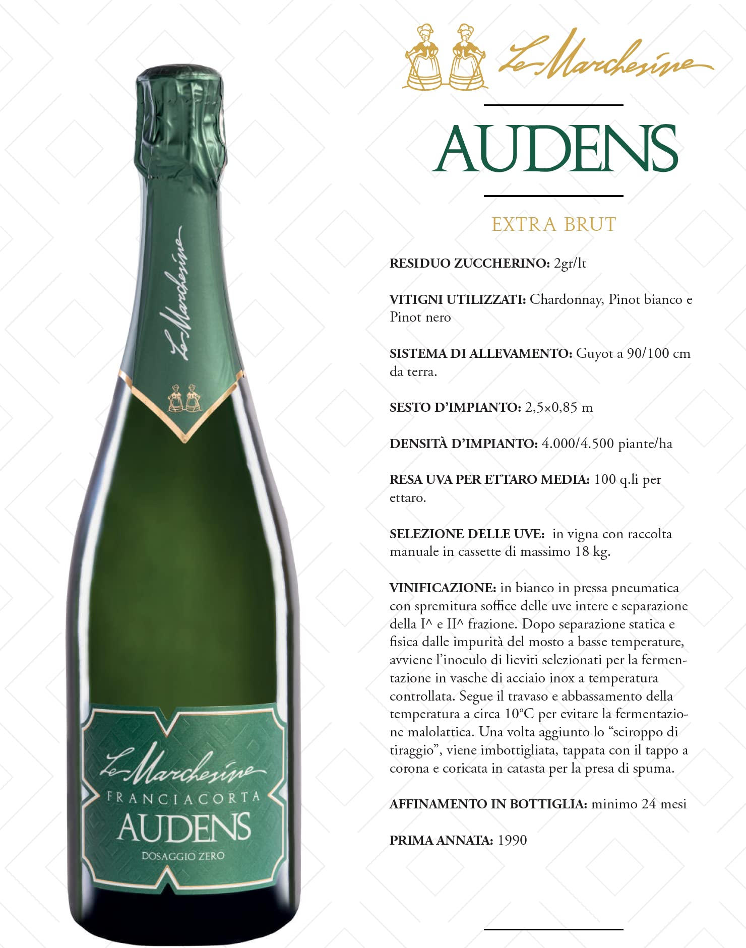 MARCHESINE FRANCIACORTA EXTRA BRUT AUDENS METODO CLASSICO BOTT 75 CL - IMBALLO DA 6 BOTTIGLIE DA 75 CL