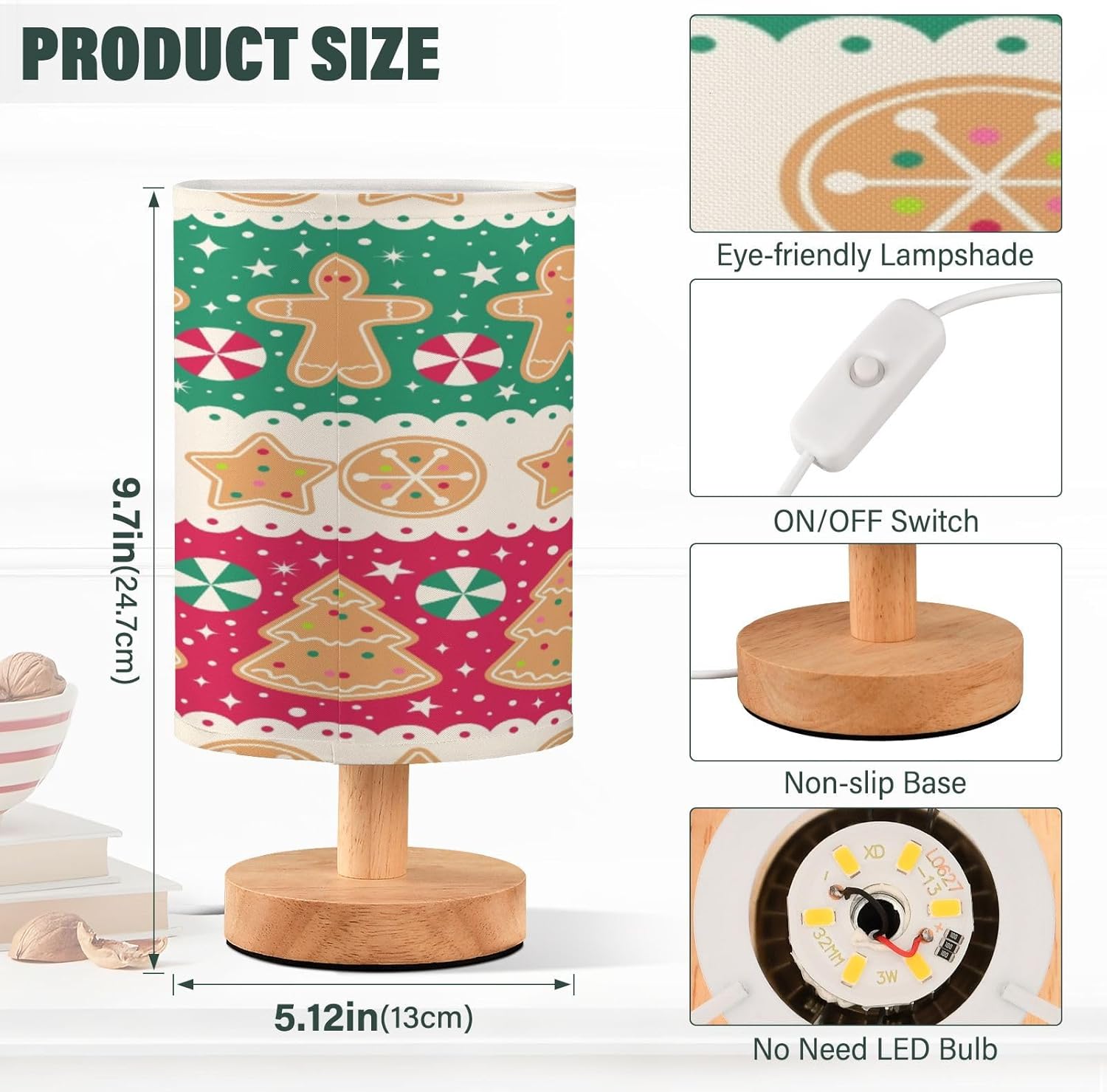 ATTX Christmas Gingerbread Table Lamp, USB Bedside Nightstand Lamps for Bedroom Living Room Nursery