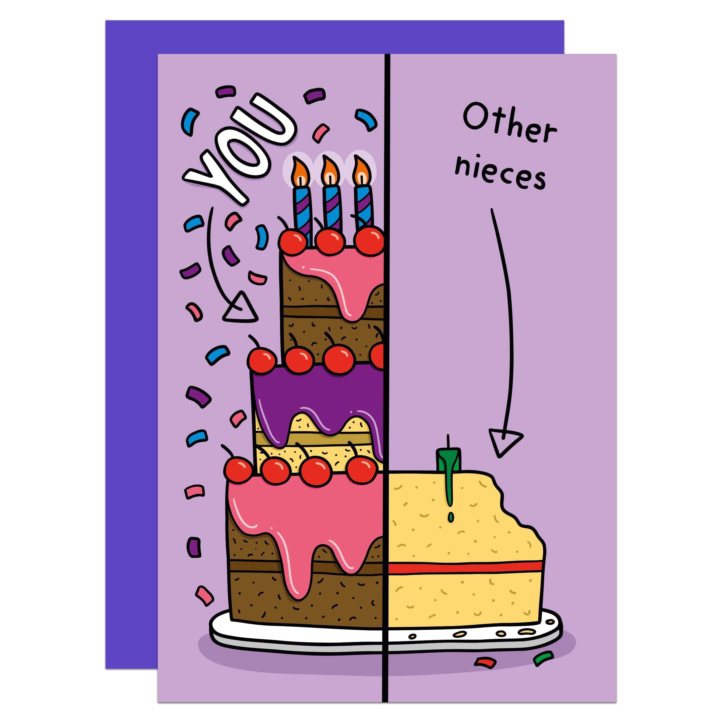 Split Cake Birthday A6 Card, Cute, Funny, For Niece, Birthday Cake, From Uncle, From Auntie, The Best (Niece)