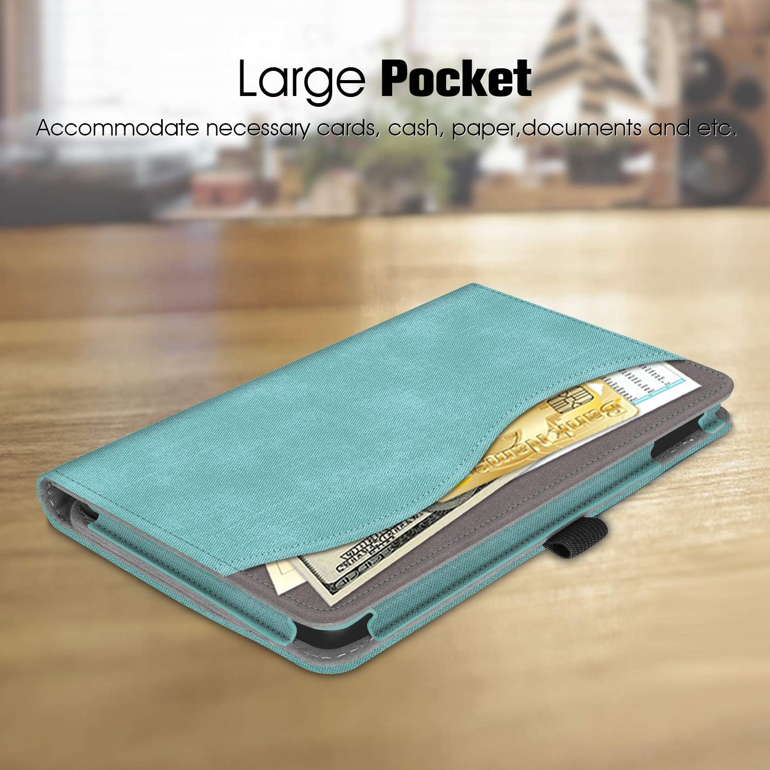 Fintie Case for Amazon Fire 7 Tablet (9th Generation, 2019 Release) - [Multi-Angle] Viewing Folio Stand Cover with Pocket Auto Wake/Sleep, Denim Turquoise