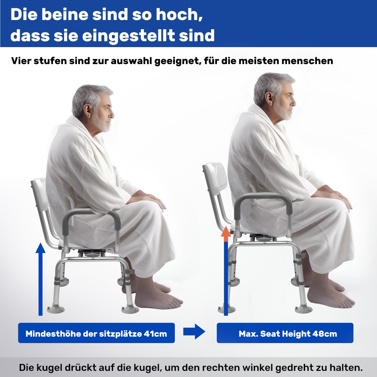 Silla de ducha giratoria de 360 ° con respaldo y reposabrazos, giratoria, resistente al frío, soporta hasta 154 kg, montaje sin herramientas, ideal para la ducha interior