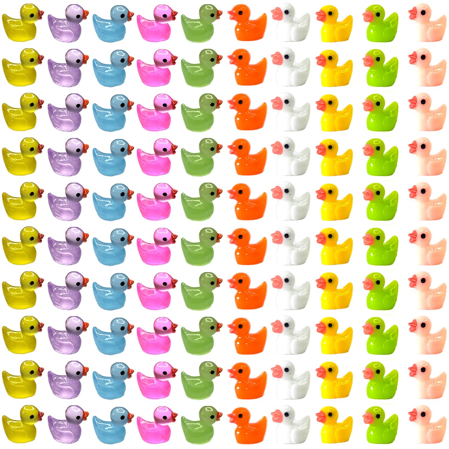 Cidinge 100pcs Mini Luminous Ducks & Resin Ducks for Micro Garden & Dollhouse Decor Resin Duck and Luminous Duck