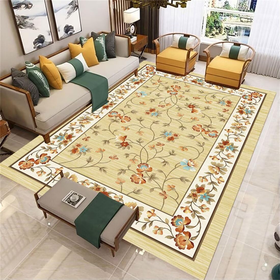 Tapis lavable salon anti-glisse : fini les taches avec ce tapis de chambre rétro 120x200