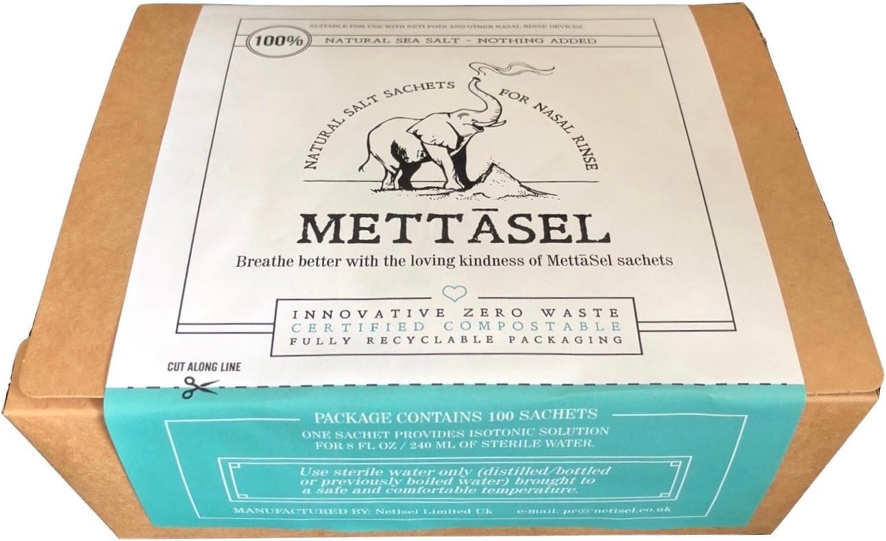 Mettasel Natural Sea Salt Sachets for Sinus Rinse 100 Count