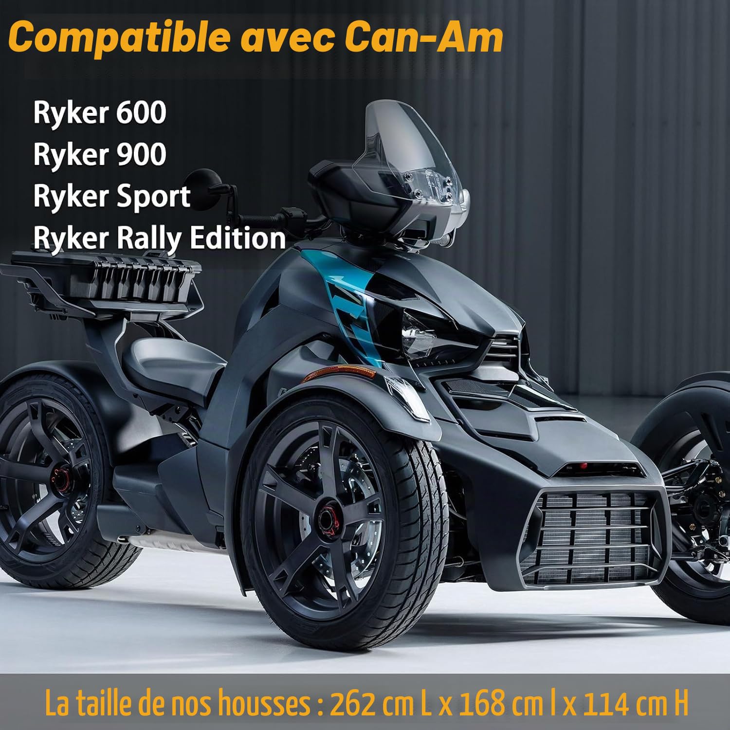EVRBUL Housse de véhicule à 3 roues anti-poussière et imperméable pour moto compatible avec Can-Am Ryker 600 Ryker 900 Ryker Sport Ryker Rally Edition jusqu'à 261,6 cm