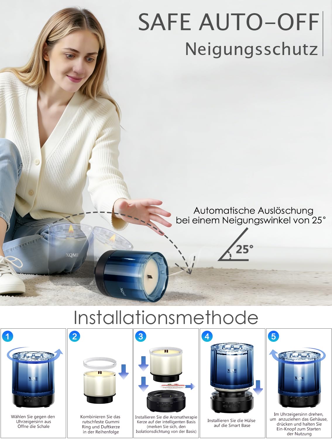 Smarte Duftkerzen im Glas mit Fernbedienung, Duftkerzen mit Timer, 35 Stunden Brenndauer, Neigungssensor, Natürliches Sojawachs, Moderne Raumdekoration für Wohnzimmer Schlafzimmer Büro