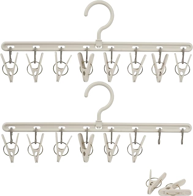 YOUOWO Drying Hanger with 16Pcs Detachable Clips (2 Pack Gray) | Space-saving,Windproof,For Sock Bras Underwear Laundry Towels Gloves