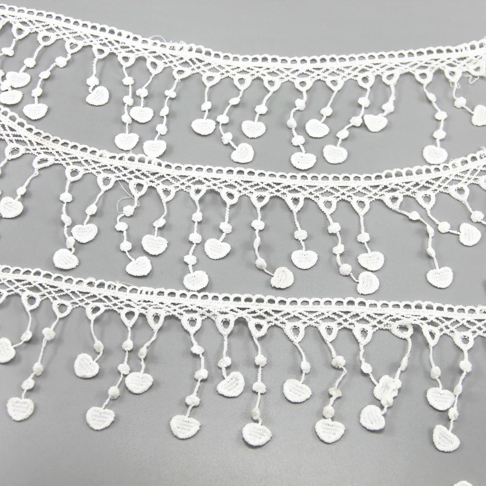 DAVID ACCESSORIES 5 Yards White Cotton Lace Trimming Applique Sewing DIY Craft Lace - Heart Shape 85 mm/3.3" Wide (White)