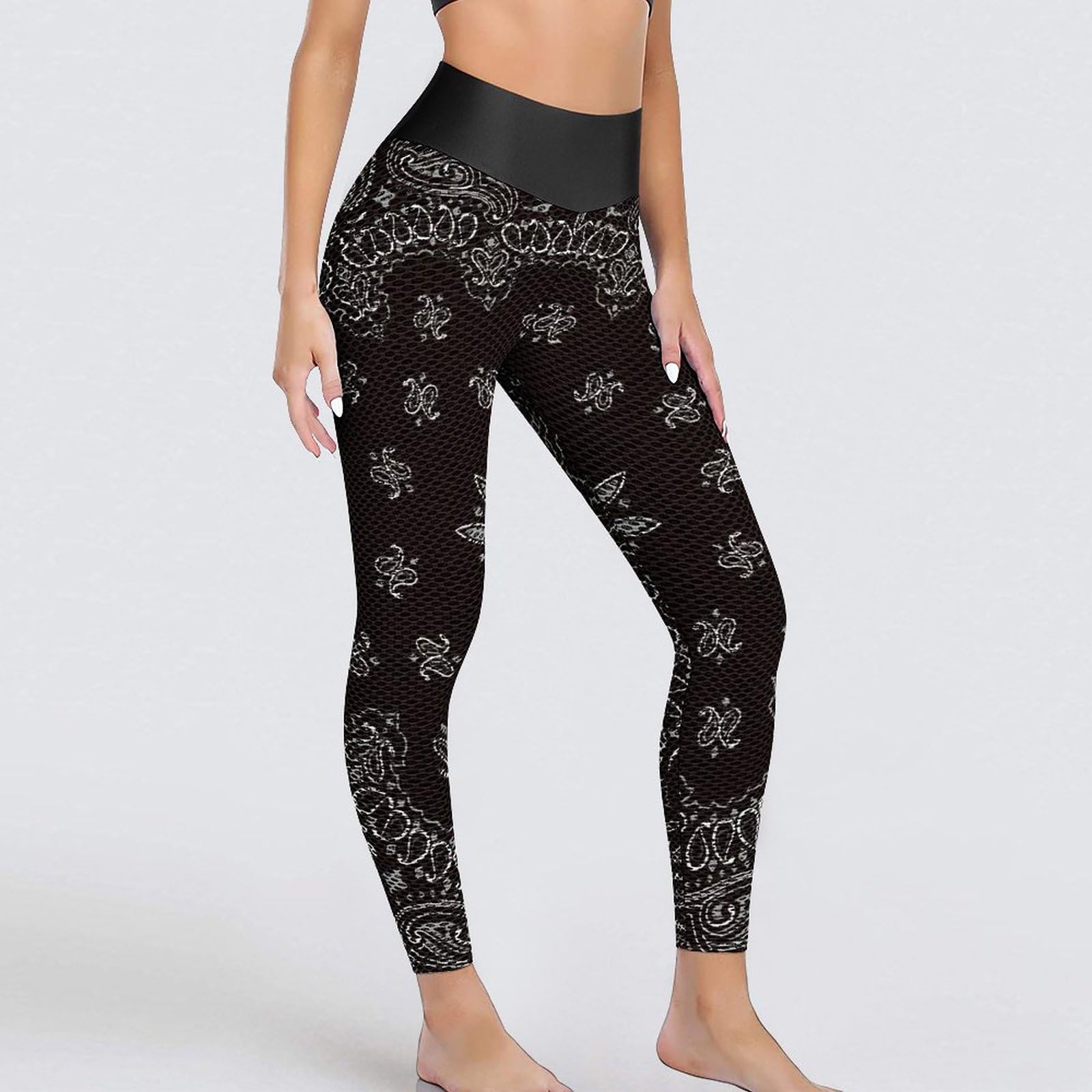 Black Paisley Bandana High Waist Yoga Pants Tummy Control Workout Leggings for Women XL
