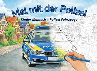 Polizei-Malbuch mit Streifenwagen und Hubschrauber