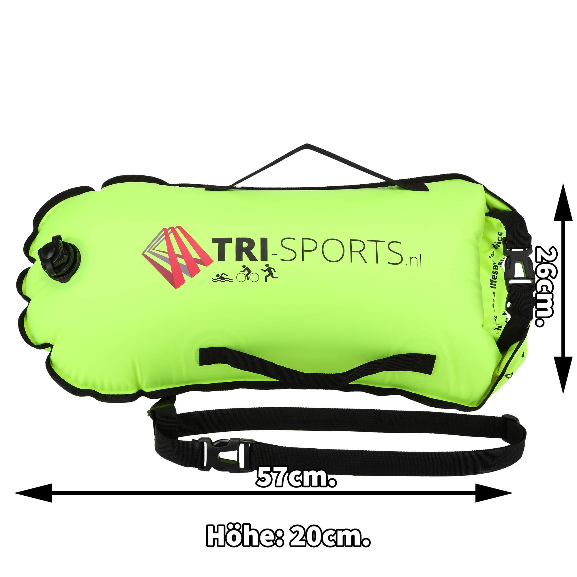 Tri-Sports - Gelbe Schwimmboje für Freiwasserschwimmen. Sichtbar für Boote, sicher im Falle von Krämpfen und Sie können Ihre Ausrüstung leicht mitnehmen.