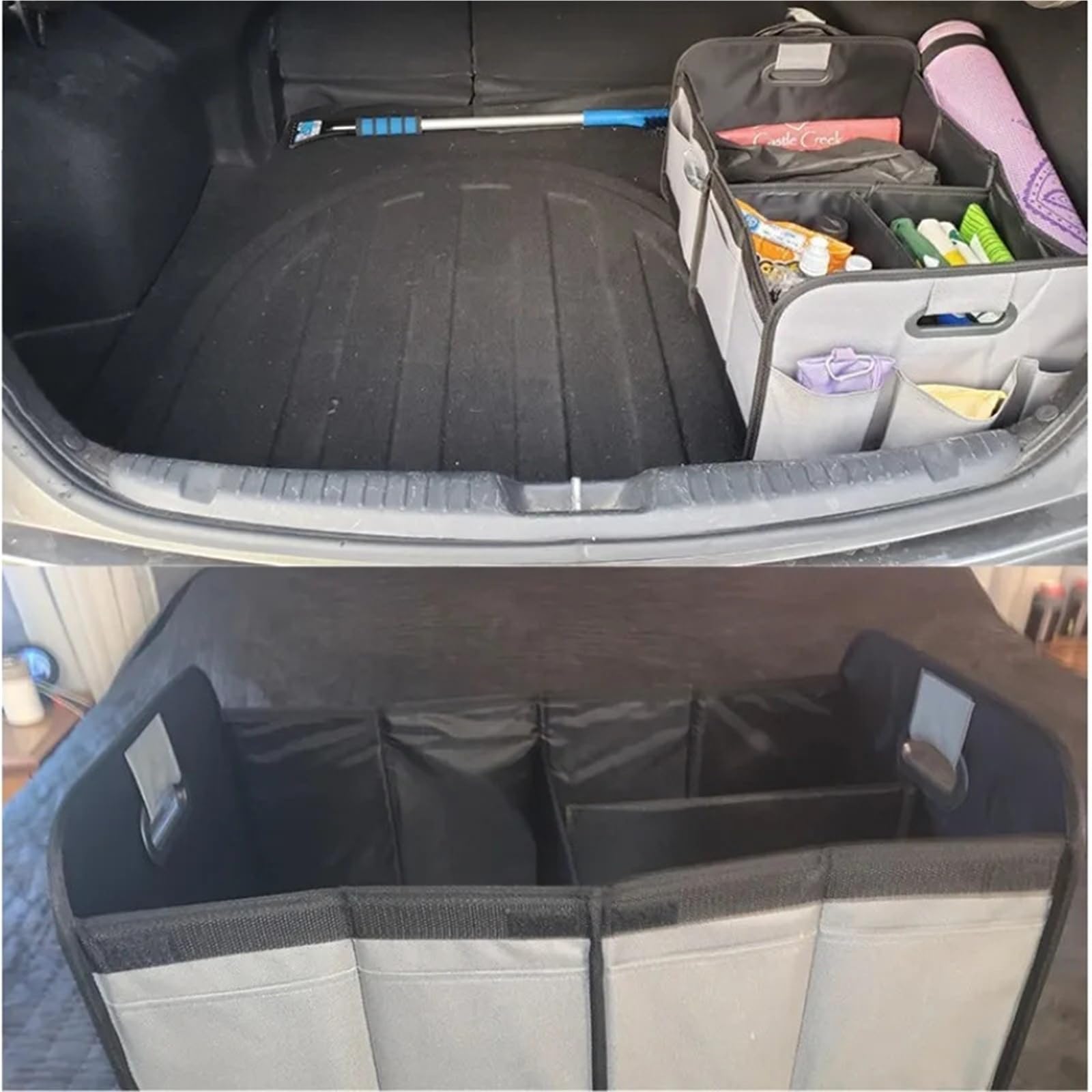 Organizer per Bagagliaio Organizer pieghevole for bagagliaio for auto, portaoggetti impermeabile multiscomparto, borsa universale for in poliestere Oxford 600D(Grey)