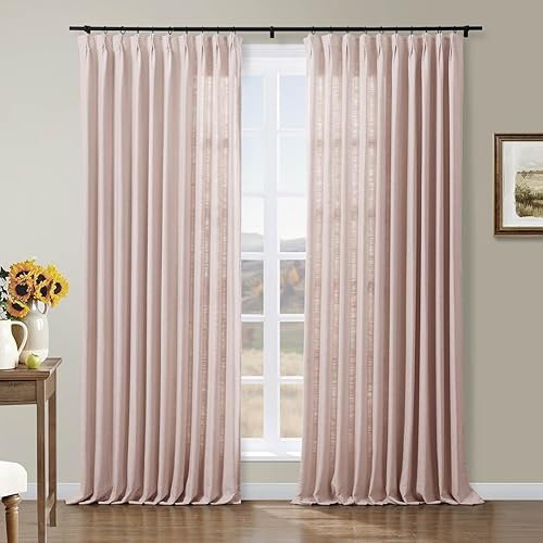Drapifytex Pinch Pleated Drapery Faux Linen Room Darkening Curtain, 84 Inches Length by 56 Inches Width Pink Lemonade Bedroom and Living Room Curtain, 1 Panel